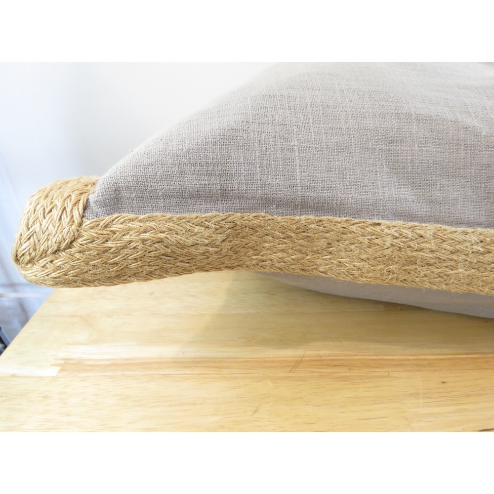 Newport Down and Feather Linen Lumbar Pillow Woven Side Banding Gray Beach Decor